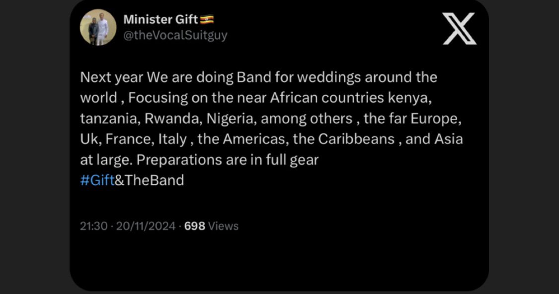 theVocalSuitguy's tweet photo. To all global clients that would want to have us sing at your wedding, now is the time to book and start the talks . Kindly reach out to me and we plan accordingly. 2025 is good. Let’s light up your wedding . ❤️ https://t.co/7t5ubqo0gu