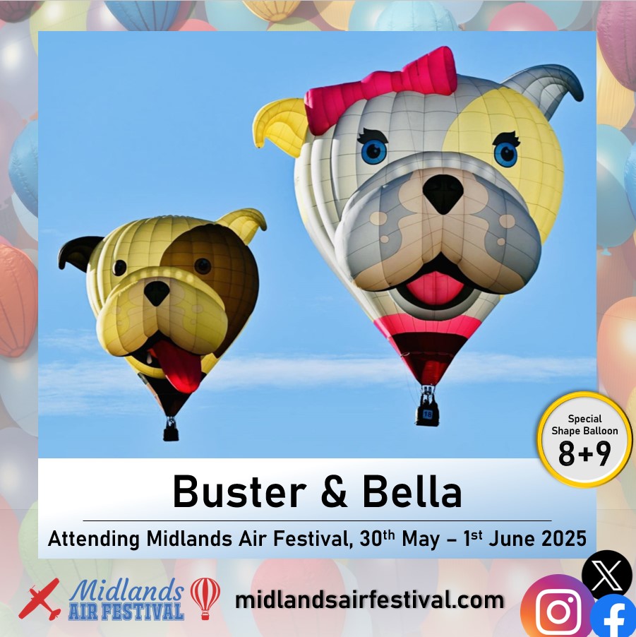Everyone's favourite Bulldogs are back, Buster &amp; Bella!
Owned &amp; operated by Lighter Than Air of Bristol, Buster and Bella tour the world bringing joy &amp; smiles to everyone's faces. Cameras at the ready for when they take off together &amp; float right over you!