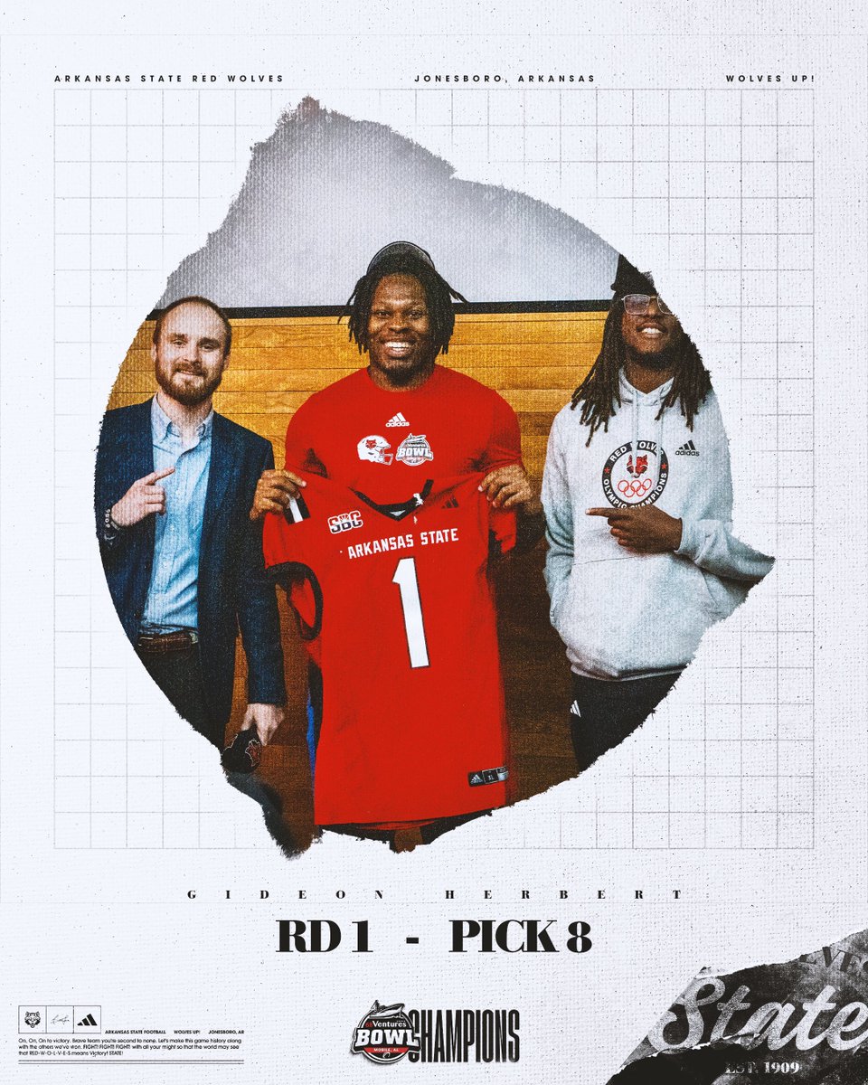Arkansas State Football (@astatefb) on Twitter photo With the eighth pick of the 2025 Red Wolves Olympics Draft, the selection is Gideon Herbert!
#WolvesUp ๐บ๐ค๐ป With the eighth pick of the 2025 Red Wolves Olympics Draft, the selection is Gideon Herbert!
#WolvesUp ๐บ๐ค๐ป