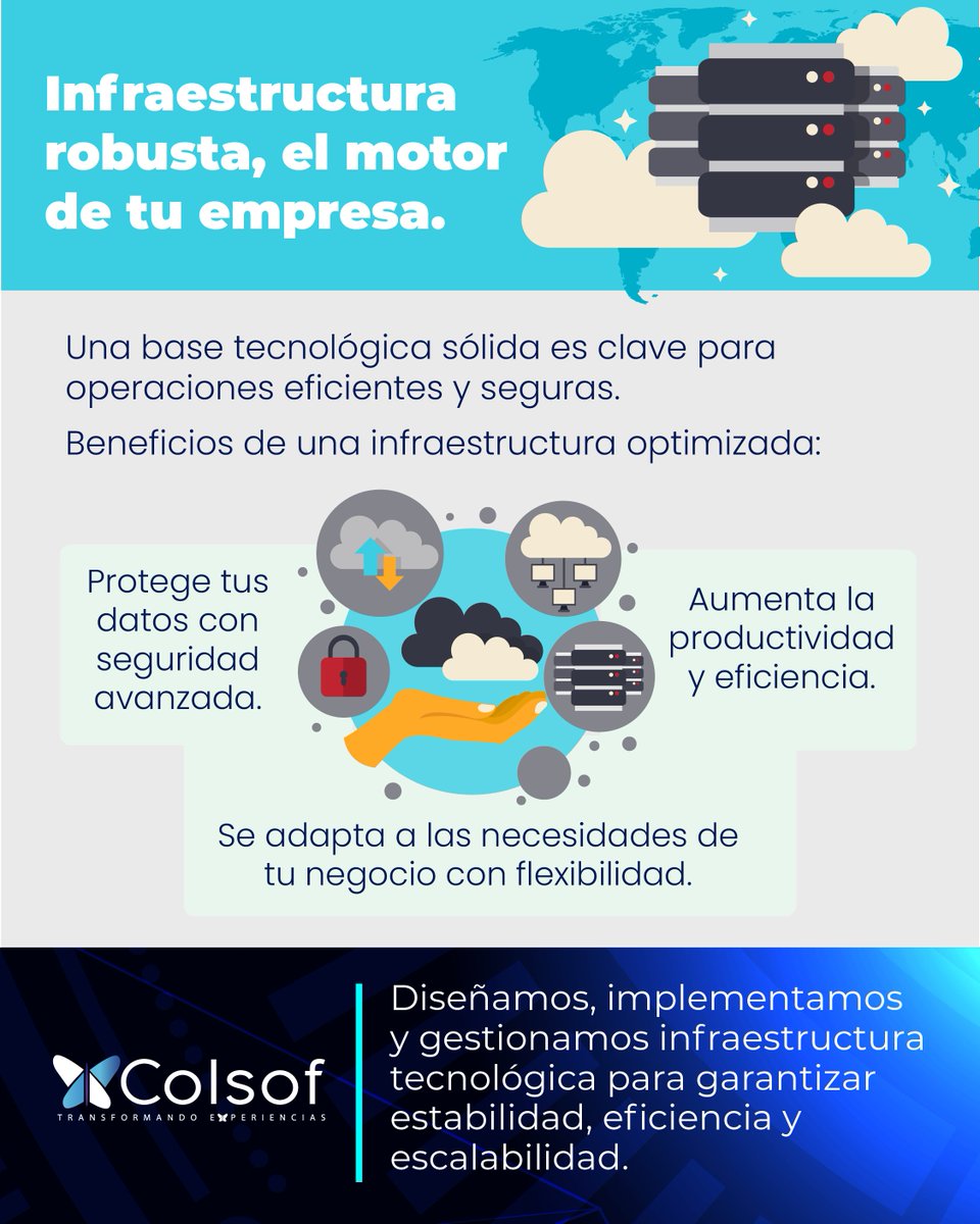 colsofco's tweet photo. Una infraestructura tecnológica robusta no solo sostiene las operaciones diarias de tu empresa, también asegura su crecimiento a largo plazo. 📈 

Conoce más aquí: https://t.co/cDiuIi3g2r 

#JuntosTransformamos https://t.co/KnAHU7tiyl