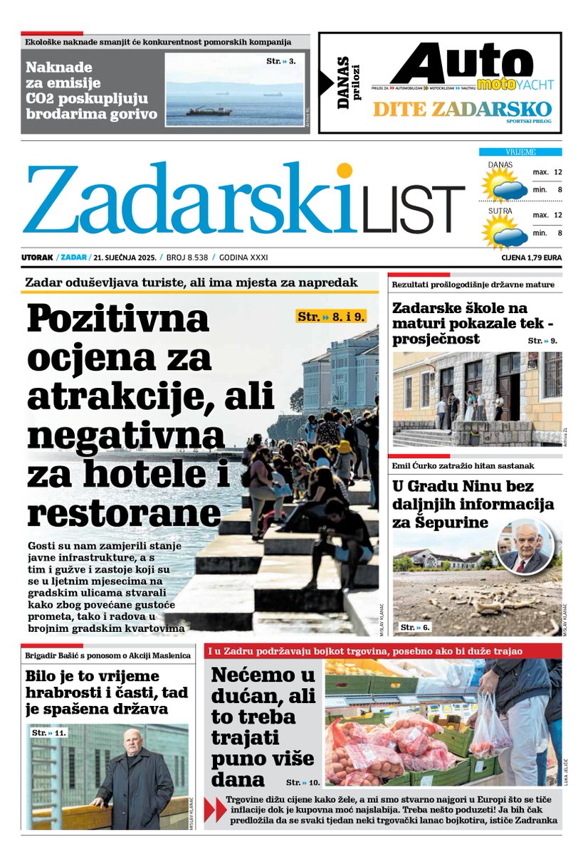 Sutra u Zadarskom listu čitajte...