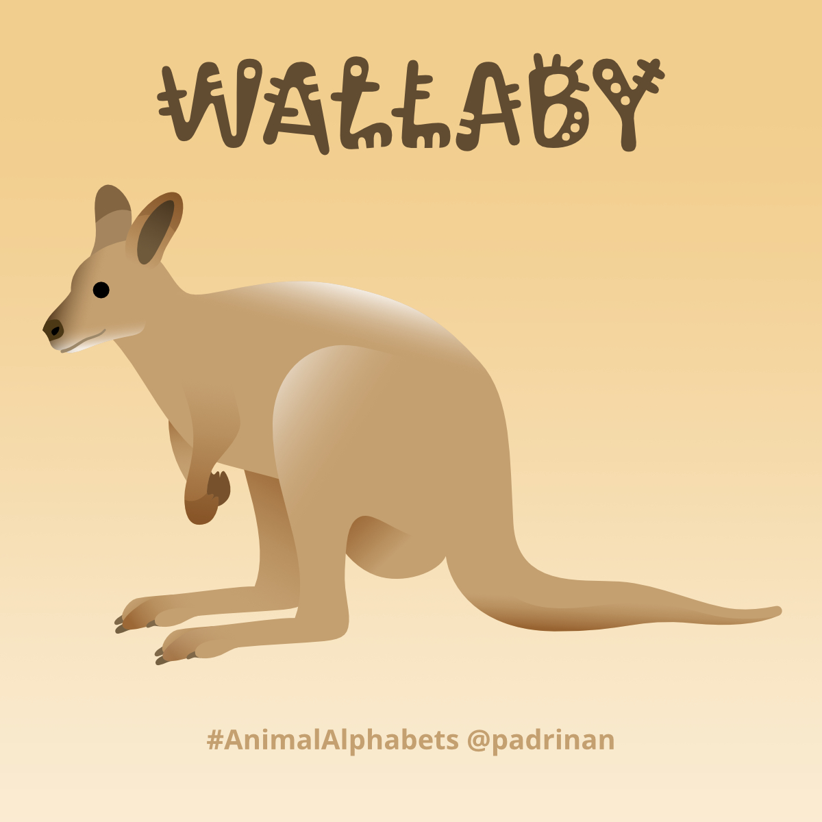 Wallaby. <a href="/AnimalAlphabets/">Animal Alphabets</a> #AnimalAlphabets #AnimalIllustrations #vector #vectorart #wallaby