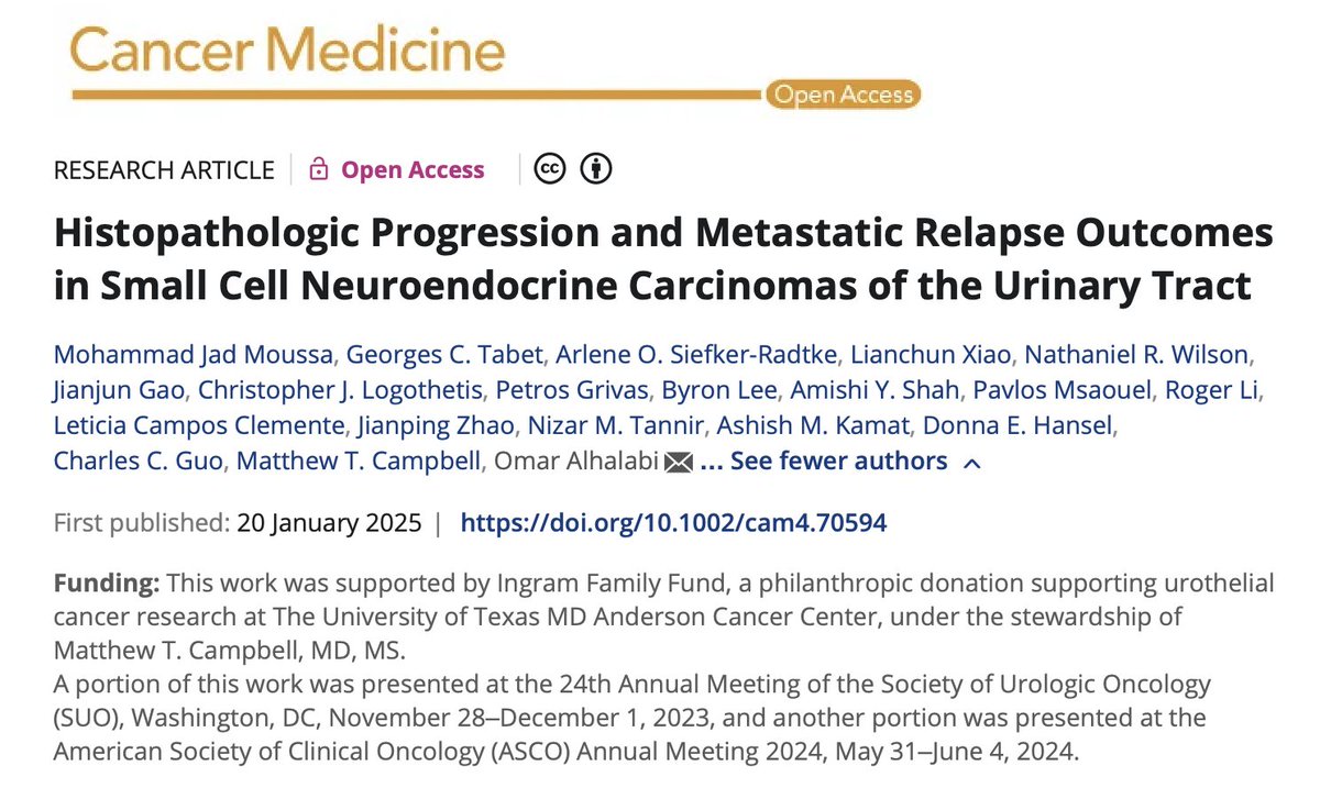 Mohammad Jad Moussa, MD, MSc (@mjmoussa_) on Twitter photo 🔥 OUR LATEST #OriginalResearch in <a href="/CancerMedicineJ/">CancerMedicine</a> on Small Cell Neuroendocrine Carcinoma of the Urinary Tract (SCNEC-URO)👉What drives post-surgical relapse in this aggressive disease? <a href="/OAlhalabiMD/">Omar Alhalabi, MD</a> <a href="/DocMattCampbell/">Matt Campbell MD, MS</a> <a href="/MDAndersonNews/">MD Anderson Cancer Center</a>
🔗bit.ly/3E3R7lJ A thread🧵1/ 🔥 OUR LATEST #OriginalResearch in <a href="/CancerMedicineJ/">CancerMedicine</a> on Small Cell Neuroendocrine Carcinoma of the Urinary Tract (SCNEC-URO)👉What drives post-surgical relapse in this aggressive disease? <a href="/OAlhalabiMD/">Omar Alhalabi, MD</a> <a href="/DocMattCampbell/">Matt Campbell MD, MS</a> <a href="/MDAndersonNews/">MD Anderson Cancer Center</a>
🔗bit.ly/3E3R7lJ A thread🧵1/
