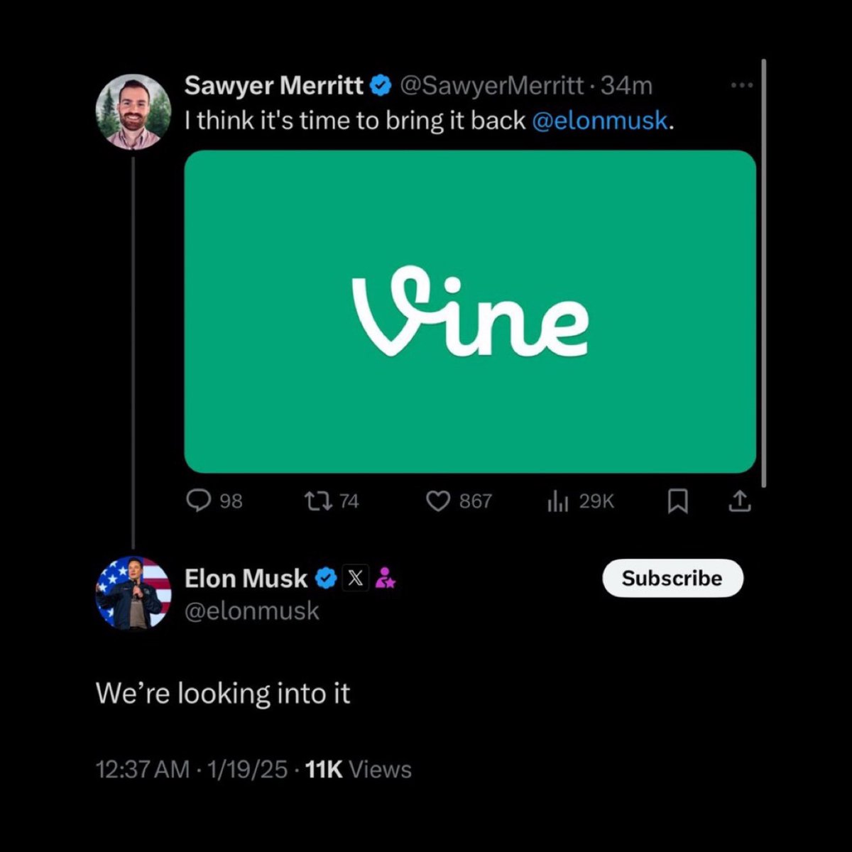 ايلون ماسك يدرس إعادة تشغيل  منصة الفيديوهات Vine المنتمية لمنصة X او تويتر سابقاً