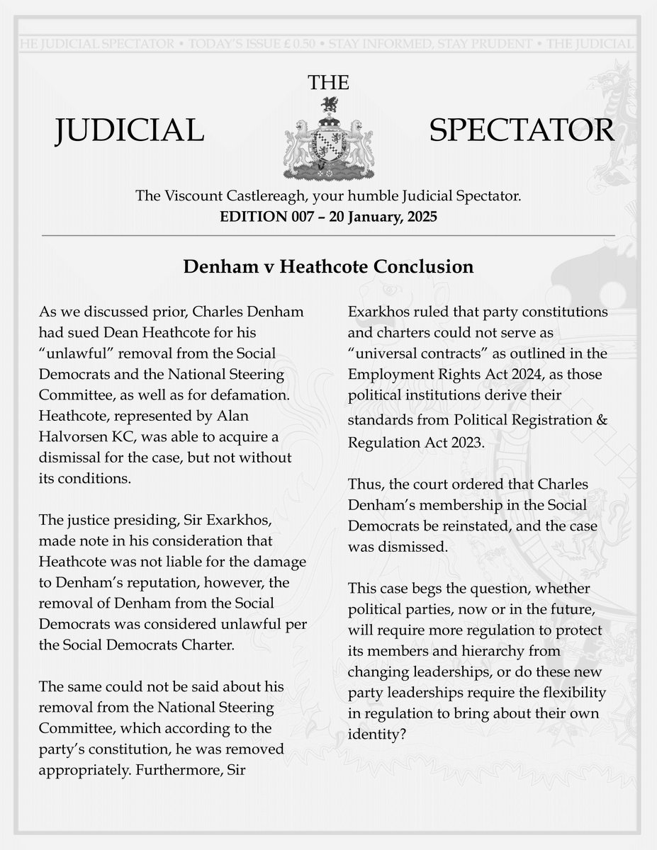 WORKERS RIGHTS? WHAT ABOUT PARTY MEMBERS RIGHTS, HEATHCOTE? 

Viscount Castlereagh, your humble Judicial Spectator.