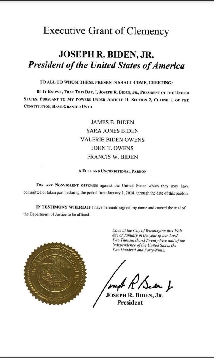 bennyjohnson's tweet photo. 🚨BREAKING: Biden has pardoned his whole family. https://t.co/bUlpMvJT5P