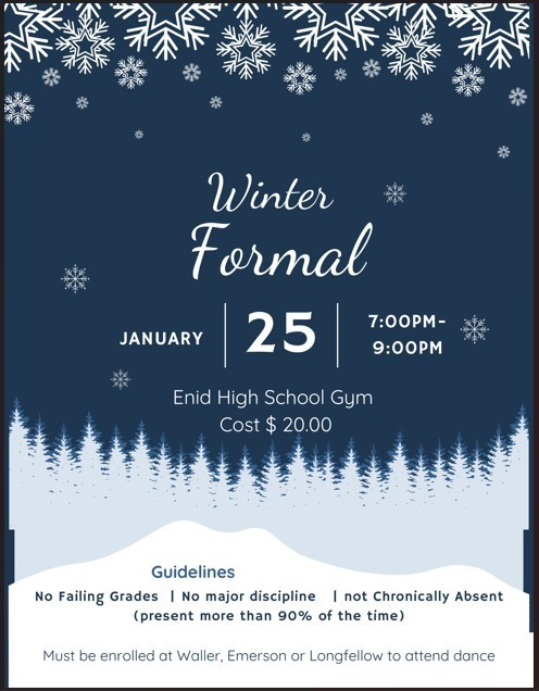 It will be a Busy week for LMS students; Soccer Tryouts, 8th grade to HS, 8th grade parent night at EHS, and Winter Formal.  See the attached Flyers for more information.  #Believe!
