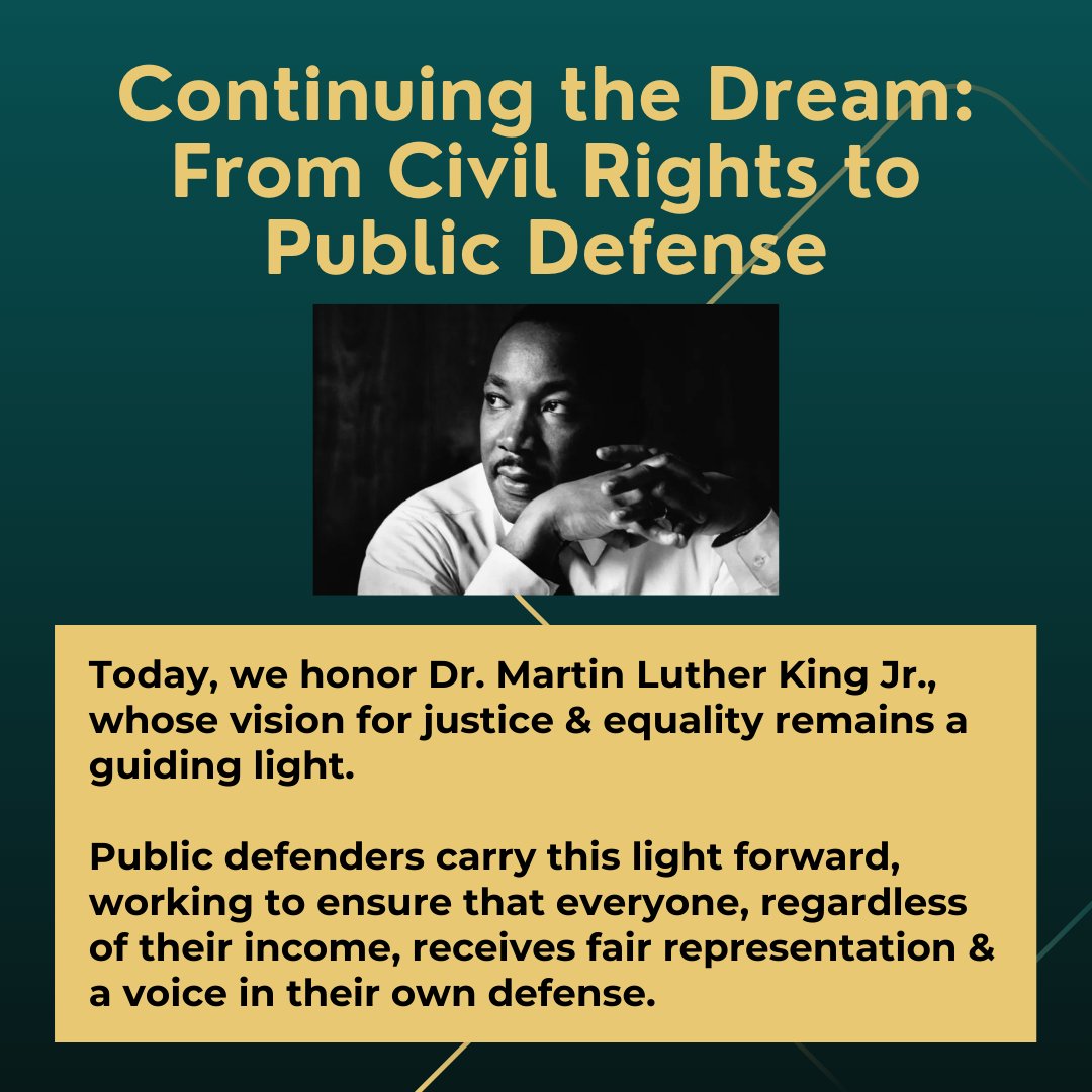 ManoRajuPD's tweet image. Today, we honor Dr. Martin Luther King Jr., whose vision for justice &amp;amp; equality remains a guiding light.

Public defenders carry this light forward, working to ensure that everyone, regardless of their income, receives fair representation &amp;amp; a voice in their own defense. 1/