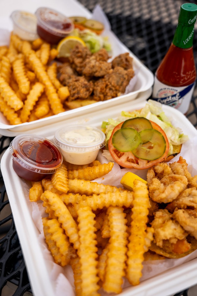 roysteinhatchee's tweet photo. Where’s the Bun?!
Our beloved Shrimp and Oyster Sandwiches from the restaurant are back—so stacked you might have a hard time finding the Martin’s Potato Roll underneath! Check out our promo pics and video… see if you can spot it!
Shrimp Sandwich – $11.99

Oyster Sandwich – $14.49
Each served with lettuce, tomato, and pickle.
Are you up for the challenge? Come snag one before they disappear (bun and all)!
Hours: Friday–Tuesday, 11 AM–8 PM
Location: Roy’s Parking Lot
Phone: (352) 498-5000
Tag your seafood-loving friends and let us know if you find the bun!
#TasteOfRoys #ShrimpSandwich #OysterSandwich #WheresTheBun #FoodTrailerFun