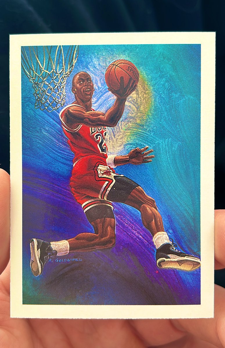 JDrapa's tweet image. 1990 NBA Hoops Michael Jordan Art Card, reminds me of the modern day Kabooms. 

#sportscards #SportsCardNonsense 
#thehobby