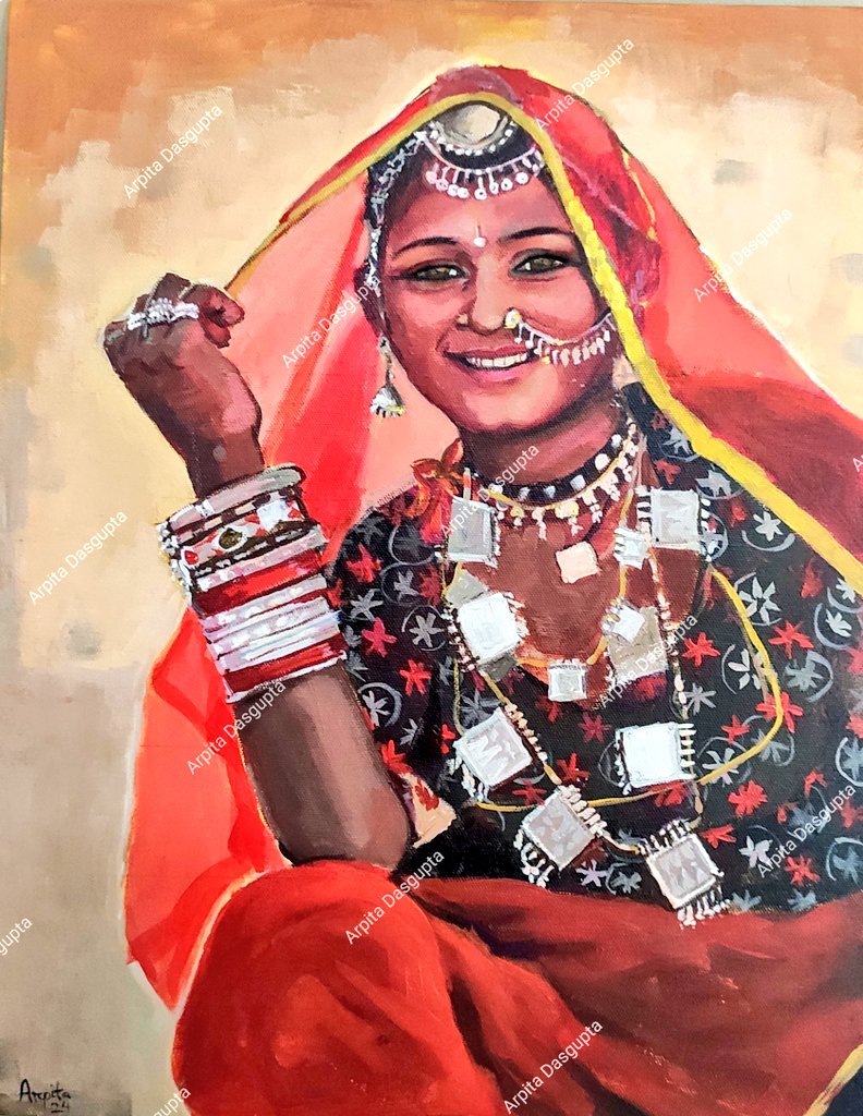 Last year, I painted a portrait of a Beads Jewellery Seller from Pushkar Mela, a small piece of 18/14 inches that I nearly forgot about until the Viral Girl from Maha Kumbh 2025 caught my attention. 😊
 #MahaKumbh2025 
#Art #Artist #PushkarMela #TribalGirl