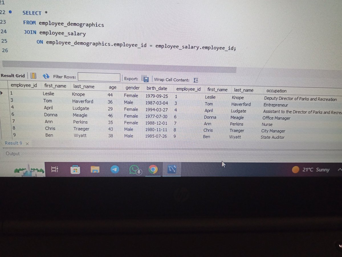 Abdhul_u's tweet image. SELF JOIN: It's used to join a table to itself, for a self join column it's necessary to use ALIASE to differentiate the names of the tables.
#15daysofdatawithDAH
#15daysofconsistencywithDAH