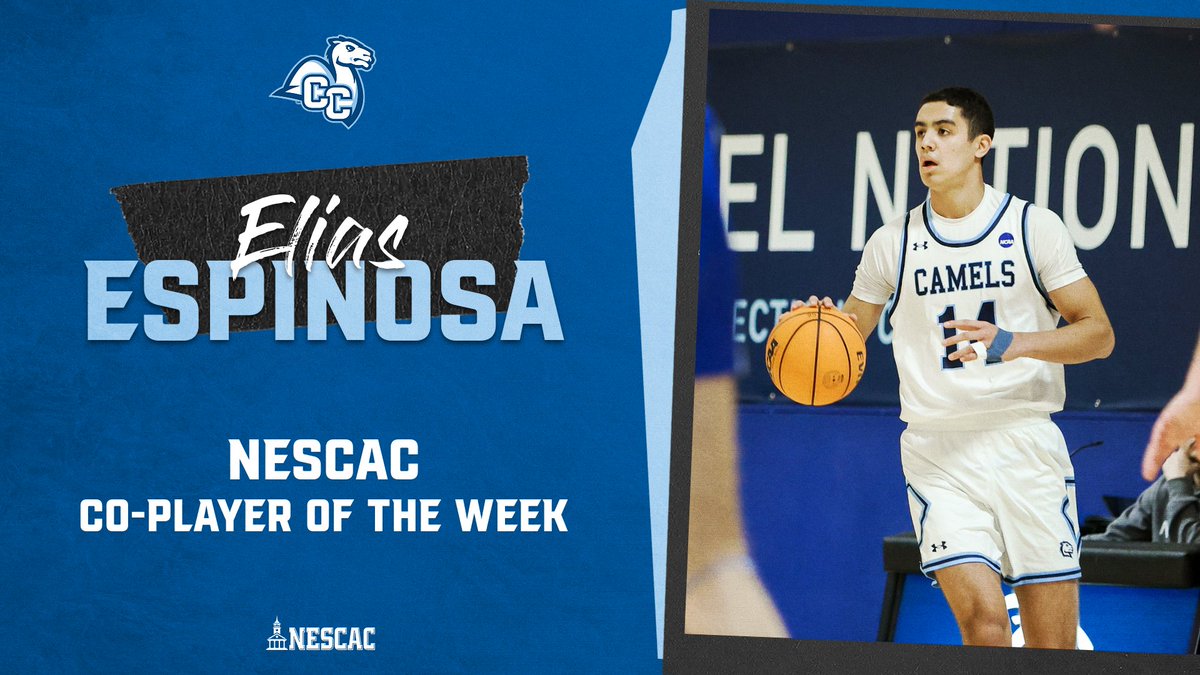 Connecticut College Athletics (@camelathletics) on Twitter photo Congrats to Elias Espinosa of <a href="/Camel_Hoops/">Conn College MBB</a> on being named NESCAC Co-Player of the Week! He averaged 23.0 points per game last week in road wins at Middlebury and Williams. Congrats to Elias Espinosa of <a href="/Camel_Hoops/">Conn College MBB</a> on being named NESCAC Co-Player of the Week! He averaged 23.0 points per game last week in road wins at Middlebury and Williams.