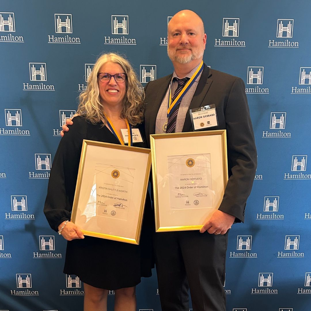 What an honour! Congratulations again to Kristin Shuttleworth and Aaron Gerrard who both received the Order of Hamilton on Saturday. 🏅 

Join us in celebrating these amazing people whose care and compassion for others make us all better! ❤️ 

#GiveWhereYouLive <a href="/cityofhamilton/">City of Hamilton</a>