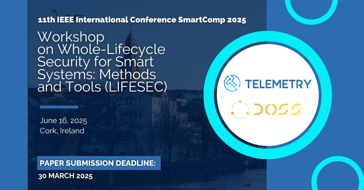 TELEMETRY Project (@telemetry_eu) on Twitter photo Join the LIFESEC Workshop @ IEEE SmartComp 2025!
📅 16th June 2025 | 📍Cork, Ireland
Organised by #TELEMETRY_eu & <a href="/DOSSprojectHE/">DOSSproject_HE</a>
For further information visit: telemetry-project.eu/workshop-on-wh… Join the LIFESEC Workshop @ IEEE SmartComp 2025!
📅 16th June 2025 | 📍Cork, Ireland
Organised by #TELEMETRY_eu & <a href="/DOSSprojectHE/">DOSSproject_HE</a>
For further information visit: telemetry-project.eu/workshop-on-wh…