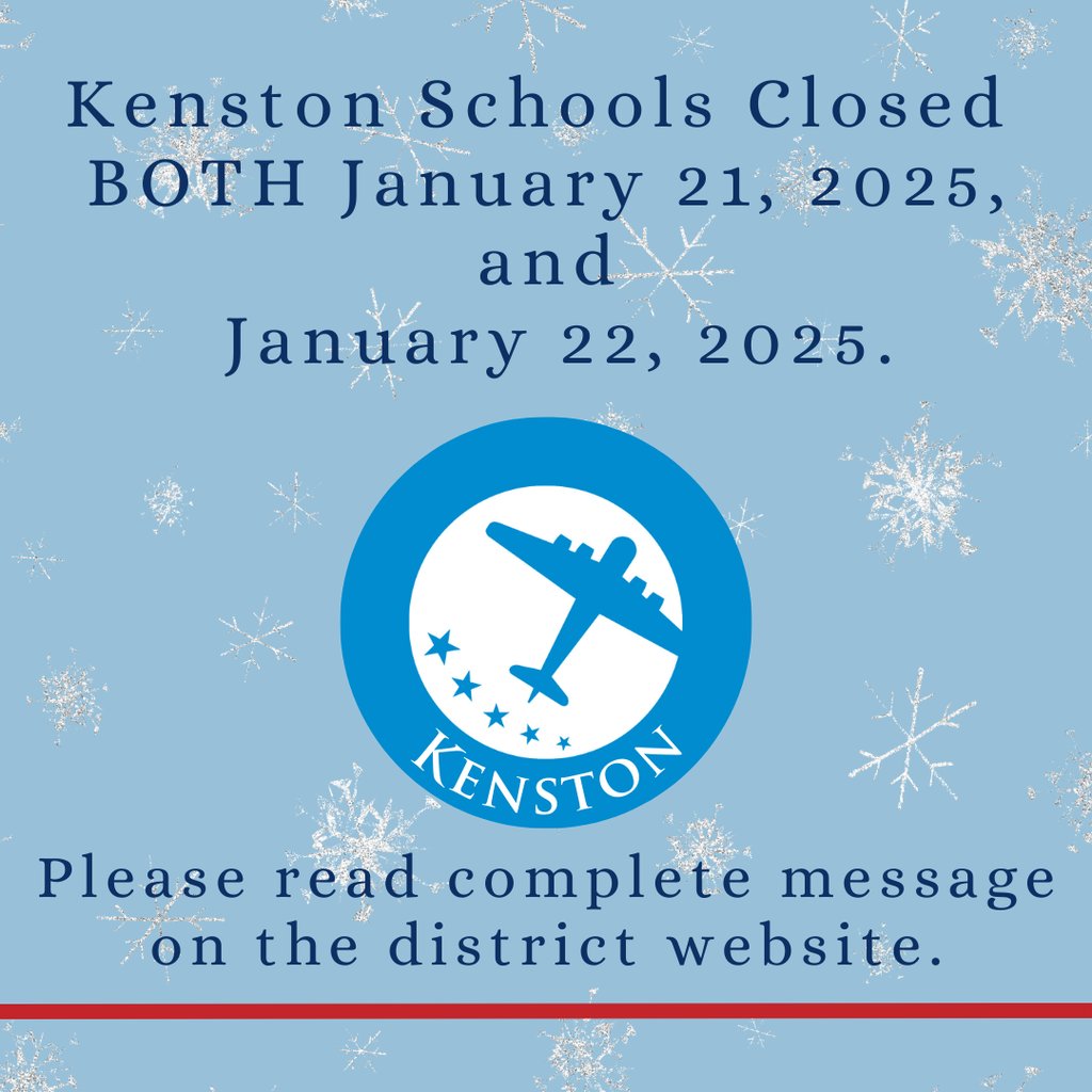 Due to the forecasted extreme wind chills and safety of our students waiting for buses or driving to school, Kenston Schools will be closed BOTH Tuesday, January 21, and Wednesday, January 22. Please stay safe and warm.