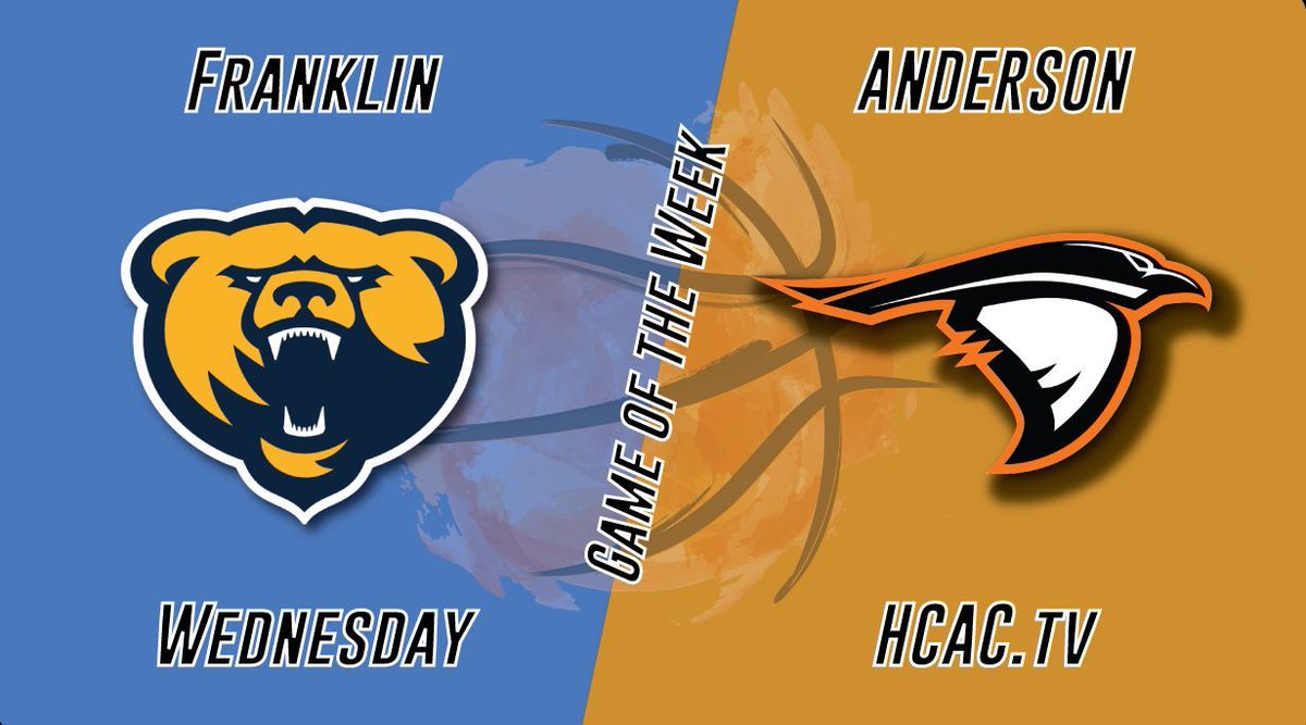 IndianaSRN's tweet photo. 🚨 https://t.co/ea2Vh63xFl GAME OF THE WEEK 🚨
Franklin Grizzlies. Anderson Ravens. Wednesday night, the current top 2 teams in the Heartland Conference clash for sole possession of 1st place! Don't miss this HCAC Men's Hoops matchup -- watch it LIVE for FREE on https://t.co/n114XCJXF0! Coverage begins Wednesday at 7:20p ET. https://t.co/n114XCJXF0 -- always a front row seat! 🏀📺
@HCACDIII @AthleticsAU @AURavensMBB @FCGrizAthletics @FCGrizHoops @Berea_Athletics @Bluffton_Sports @EarlhamQuakers @HanoverPanthers @MUSpartans @MSJ_Lions @rhitsports @TransySports @BereaCollegeMBB @BlufftonUMbk @EarlhamBBall @HanoverMBB @Spartans_MBB @MountBasketball @RoseHulmanHoops @TransyHoops