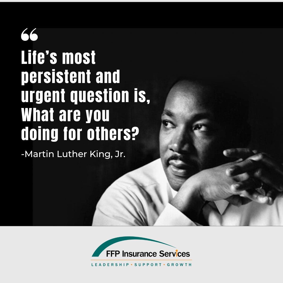 ServicesFFP's tweet photo. Today we honor the life of Rev. Dr. Martin Luther King Jr., whose legacy inspires us to take steps — no matter how small — to work within our communities and serve others.

#FFP #LifeInsurance #InsuranceAgency #LifeAgent #MartinLutherKing #MLKDay #NationalDayofService #Community https://t.co/giXTwSRqGi