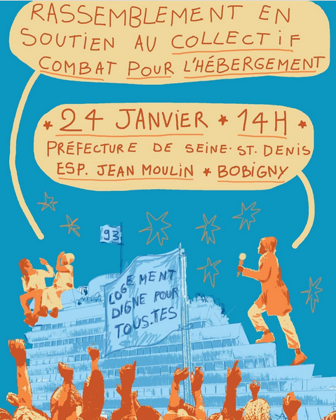 📢Rassemblement en soutien au Collectif Combat pour l'hébergement !

🗣️Depuis le printemps 2024, des femmes originaires d'Afrique de l'Ouest se sont réunies afin d'obtenir un hébergement décent après des semaines passées à dormir dans les rues de Seine-Saint-Denis⤵️