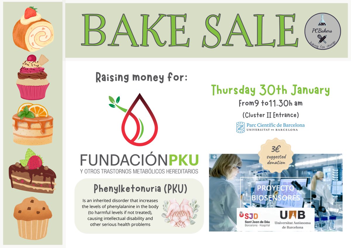 🎂 Bake Sale for PKU Foundation! 🍪
📅 Jan 30 | ⏰ 9:00–11:30 AM
📍 Cluster II entrance. PCB
Help us raise funds for the PKU Foundation and support individuals with hereditary metabolic disorders.
Learn more: fundacionpkuotm.org
#BakeSale #Fundraiser #PKUFoundation