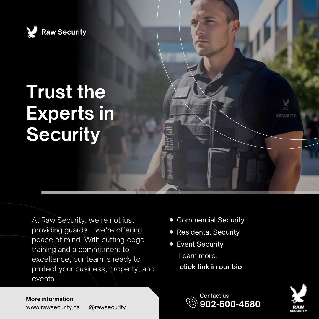 irawsecurity's tweet image. 👮‍♂️ Trust the Experts in Security! 👮‍♀️
At Raw Security, we provide peace of mind with top-notch guards.
✅ Commercial, Event &amp;amp; Residential Security
Let’s secure your tomorrow, today!
📞 Call for a free consultation: +1 (902) 500-4580
🌐 rawsecurity.ca
#RawSecurity