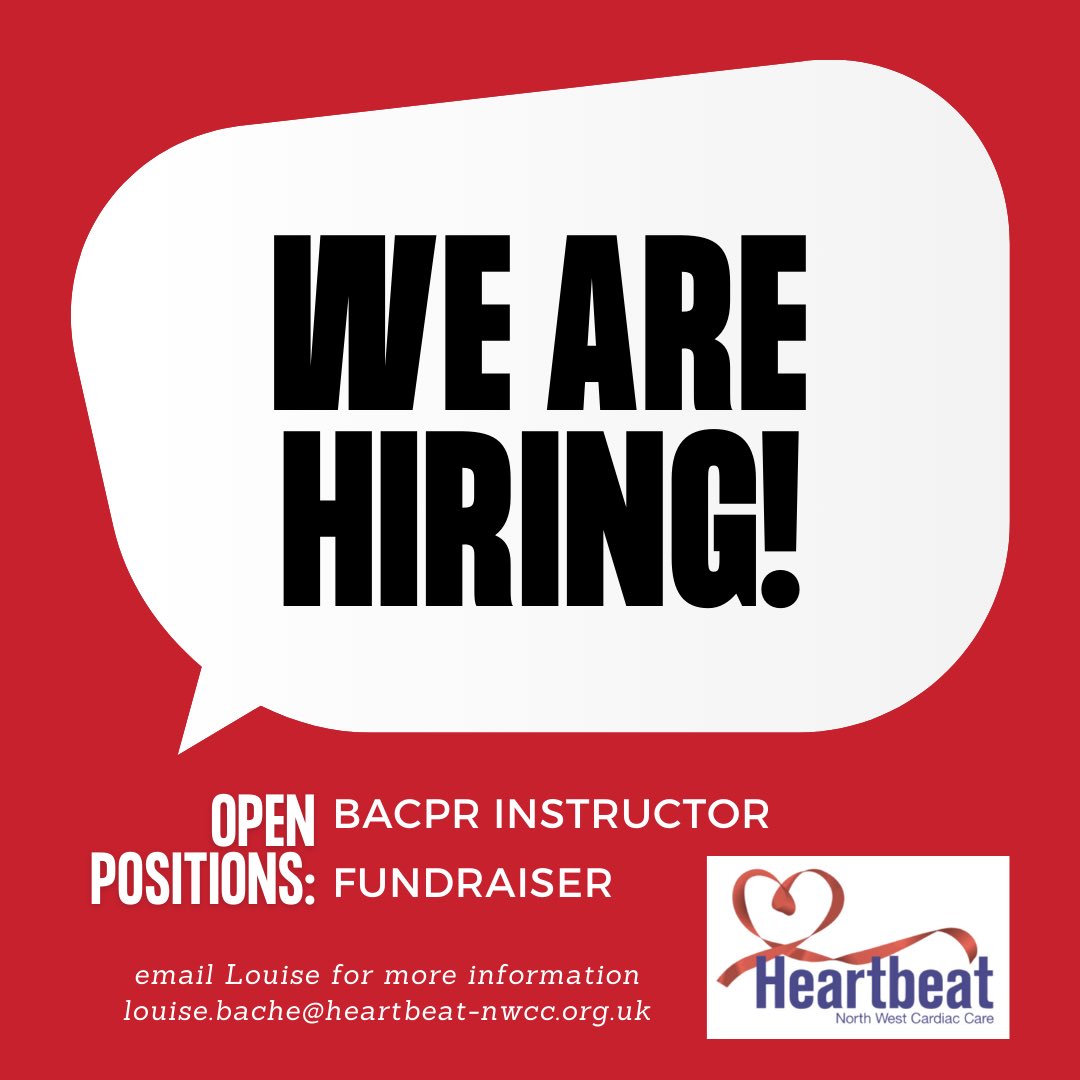 Heartbeat (@heartbeat_nwcc) on Twitter photo 🚨We’re hiring!🚨
Come and be part of our amazing Heartbeat team - where every day is about making a difference!
🎯 Two exciting full-time roles available:
➡️ BACPR Instructor
➡️ Fundraiser
📧 Email Louise.bache@hotmail.co.uk for all the details! 🚨We’re hiring!🚨
Come and be part of our amazing Heartbeat team - where every day is about making a difference!
🎯 Two exciting full-time roles available:
➡️ BACPR Instructor
➡️ Fundraiser
📧 Email Louise.bache@hotmail.co.uk for all the details!