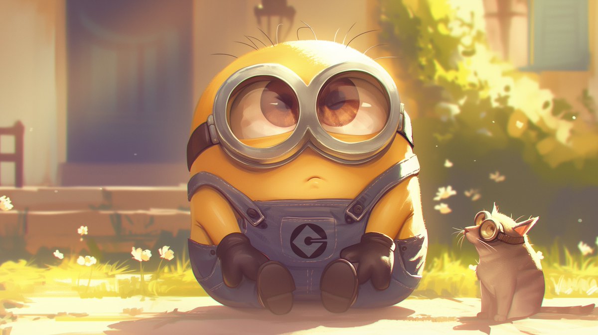 Cute Minion and Cat Wallpaper😻 HD source: https://t.co/pQUM8j6Cr6, image size:1200x673
