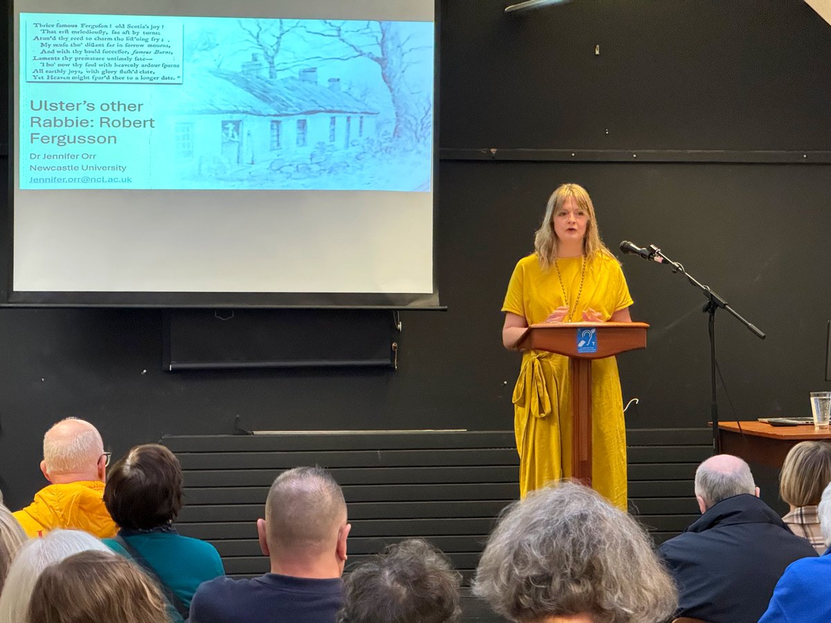 thelinenhall's tweet image. Many thanks to Dr Jennifer Orr who took to the stage today to deliver our 10th annual Andrew Gibson Memorial Lecture. Jennifer provided an insightful talk examining the poetic influence of the Edinburgh poet Robert Fergusson on the work of James Orr of Ballycarry and Samuel…