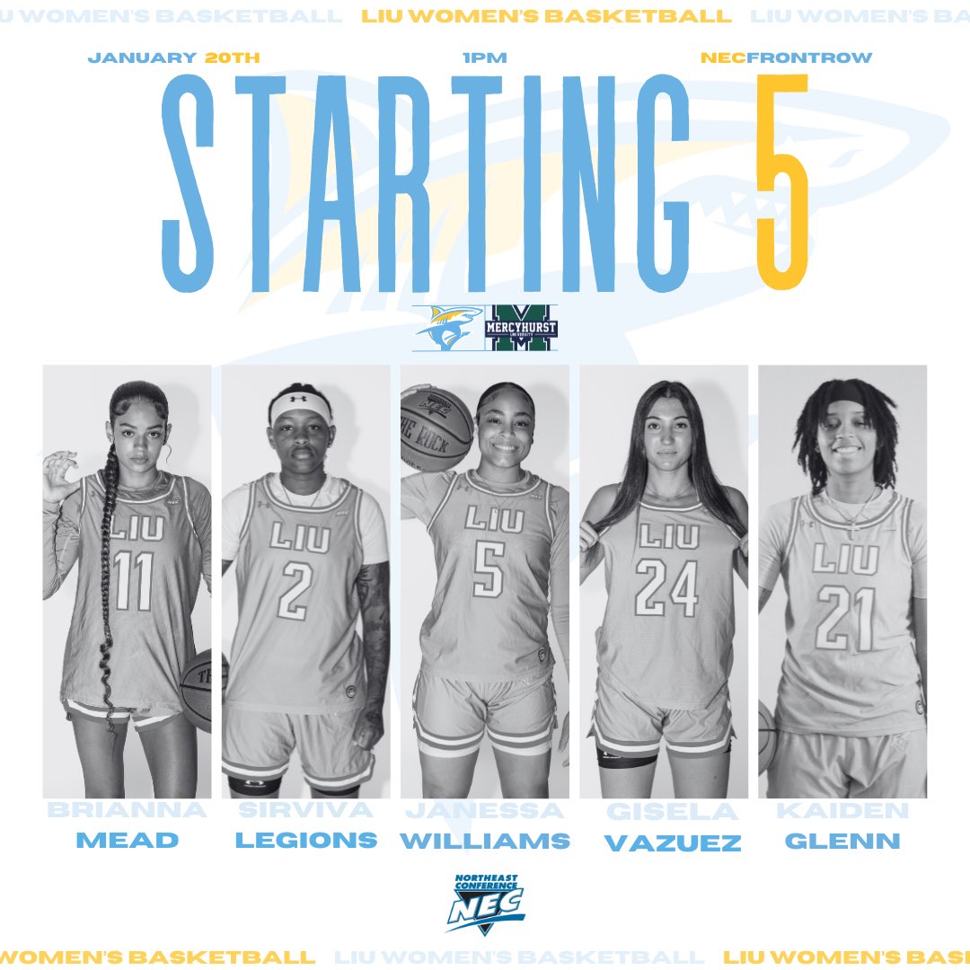 LIU Women's Basketball (@sharkswbb) on Twitter photo Shark Nation 🦈! Here’s our starting 5:
@bri_mead_
@vivalegions22
@jaye.celine
<a href="/giselavase_/">Gisela Vázquez</a>
<a href="/kaiden/">Josh Rhoades</a>.glenn
#LockedInTogether | #RiseOverRun Shark Nation 🦈! Here’s our starting 5:
@bri_mead_
@vivalegions22
@jaye.celine
<a href="/giselavase_/">Gisela Vázquez</a>
<a href="/kaiden/">Josh Rhoades</a>.glenn
#LockedInTogether | #RiseOverRun