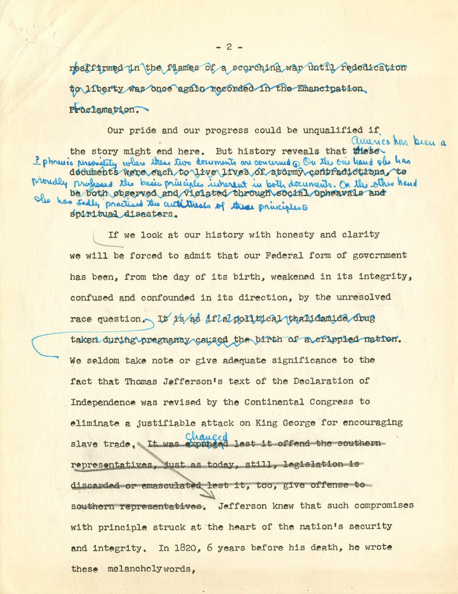 America has been a schizophrenic personality where [the Emancipation Proc. and Declaration] are concerned. On the one hand she has proudly professed the basic principles inherent in both...On the other...she has...practiced the antithesis of these principles. #MartinLutherKingJr