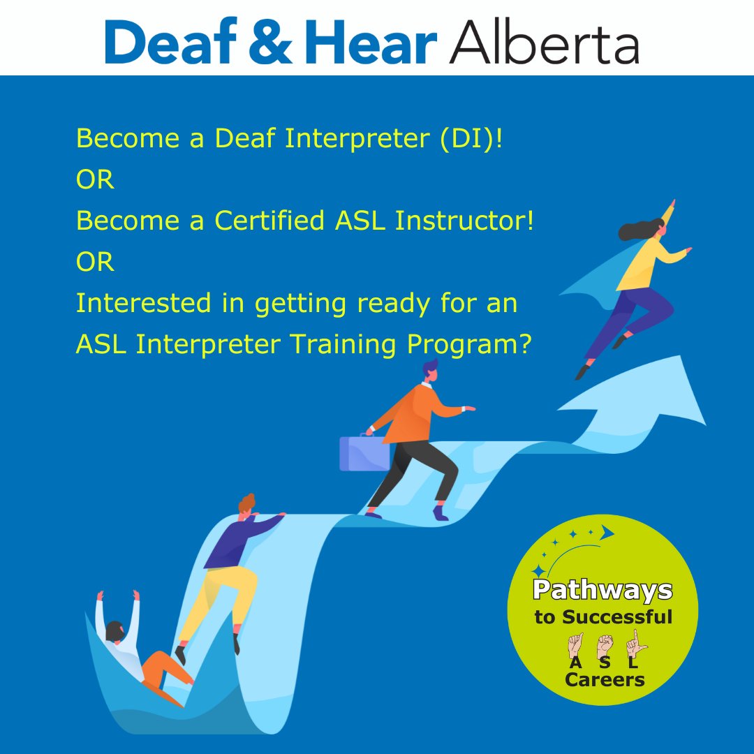 DeafandHearAB's tweet image. We’re thrilled to launch our Pathways to Successful ASL Careers project!  Recruiting Deaf and hard-of-hearing Albertans interested in becoming Deaf Interpreters or certified ASL instructors.  Apply now by emailing cindyp@deafandhearalberta.ca!  #DeafCareers #ASL #DeafInterpreter