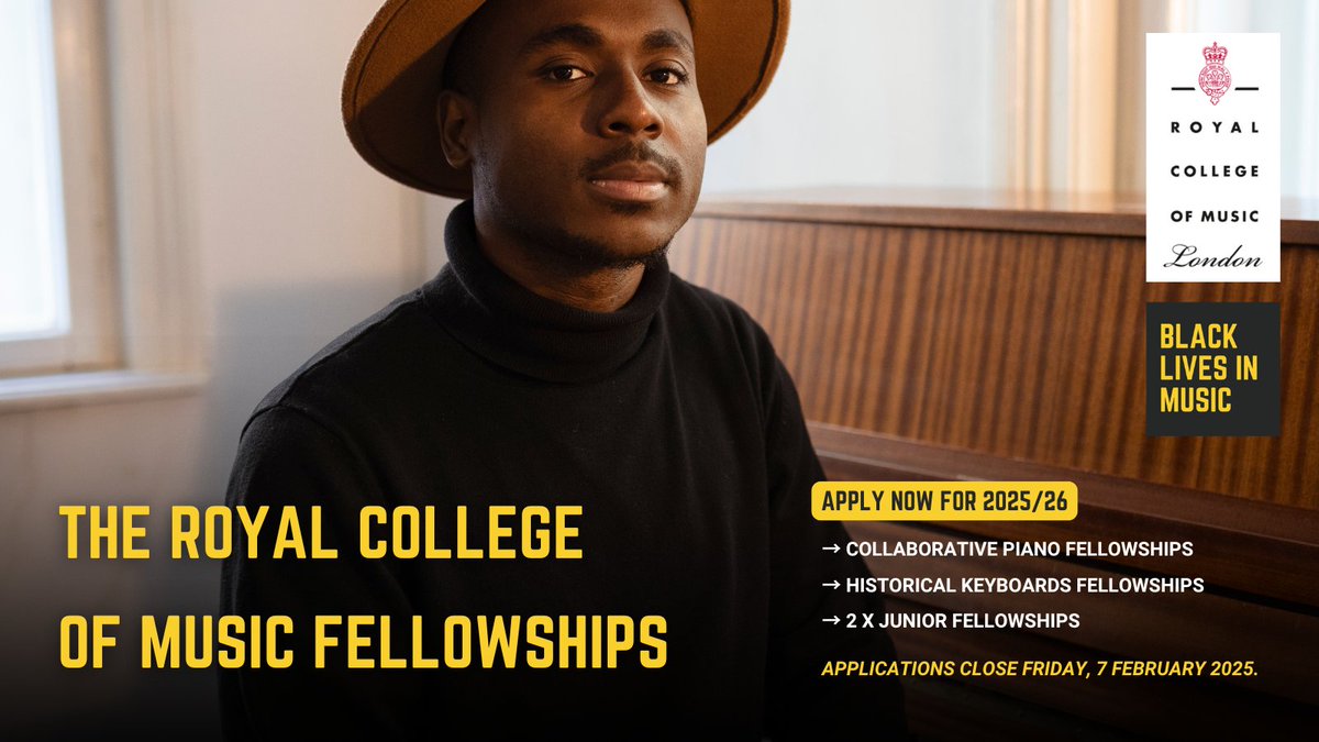 Applications for <a href="/RCMLondon/">Royal College of Music</a> Fellowships 2025/26 are now open! These prestigious opportunities support musicians in refining their craft, building networks, and advancing their careers.

Learn more and apply today: blim.org.uk/jobs/rcm-fello…

#RCMFellows #RCMFellowships #BLiM