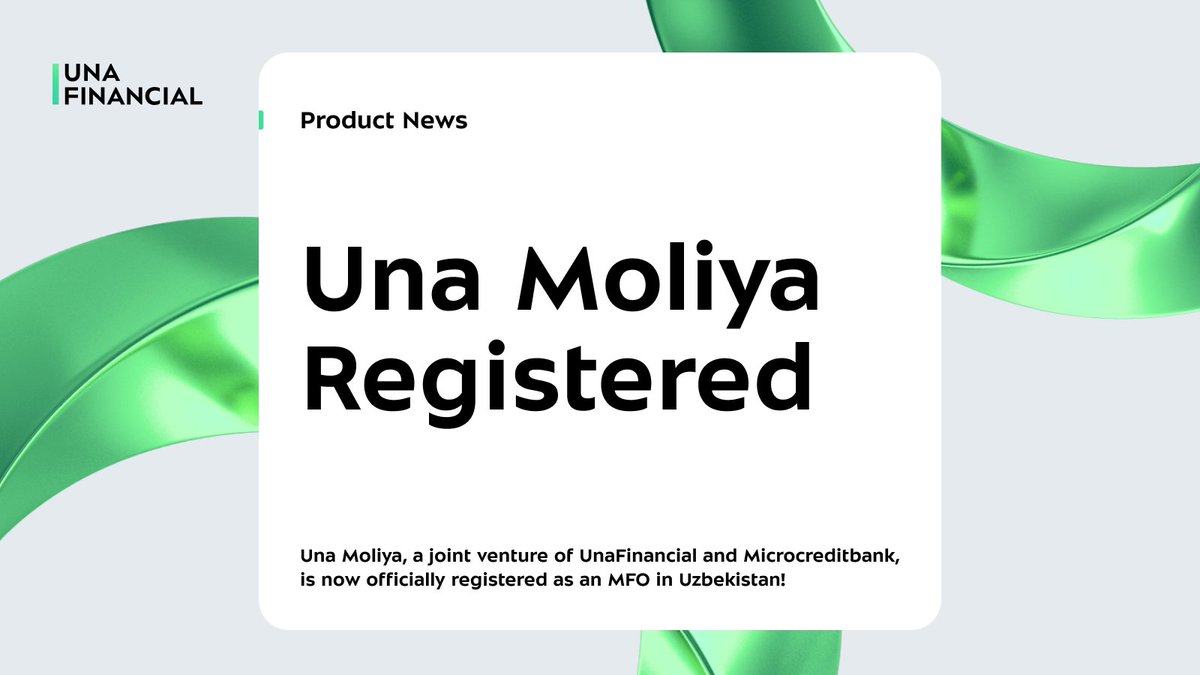 UnaFinancial1's tweet photo. Una Moliya, our joint venture with Microcreditbank, is officially registered as an MFO in Uzbekistan! 🚀

A key step toward empowering micro-entrepreneurs and driving financial inclusion in emerging markets. 

Find out more: https://t.co/B26KJndD2e

#Fintech #Microfinance https://t.co/xjXuIdfvqm