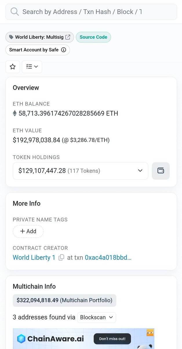 World Liberty Financial WLFI has amassed almost 59k $eth and sitting on almost 130k in stables $usdt and $usdc. 😮

Have a feeling what we have witnessed on Solana is about to happen on Ethereum. 👀

Make sure you are strapped in! SEND IT!!!🚀🚀