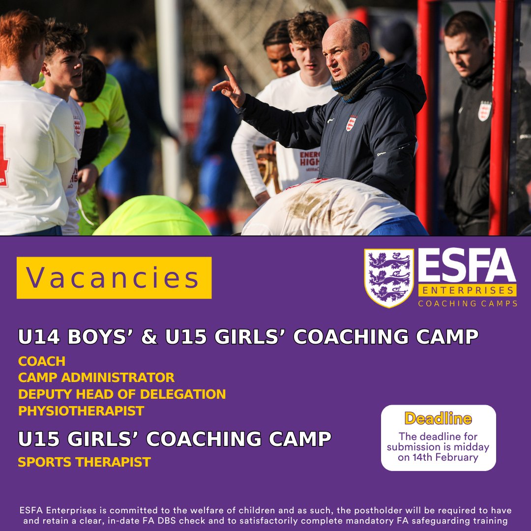 💥Vacancies💥

We're advertising for the positions of coach, camp administrator, deputy head of delegation, physiotherapist, and sports therapist 🙌

Full info on all of the roles and details on how to apply are all available 👇
🔗 loom.ly/trVcrgg

🟣🟡⚪
