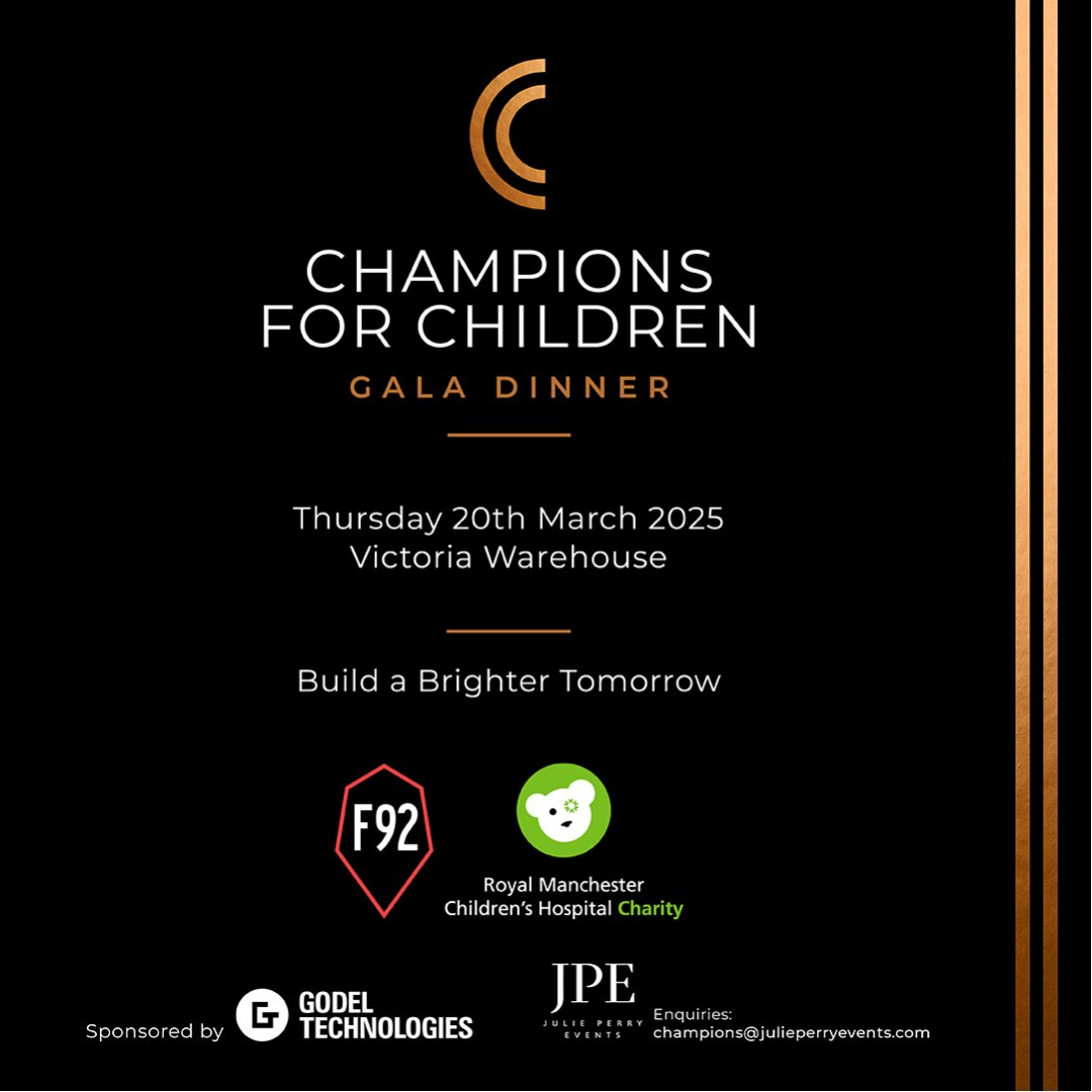 Hotel Football (@hotelfootballuk) on Twitter photo We are pleased to announce our support for the unmissable Champions for Children Gala Dinner in aid of @foundation92 & <a href="/mftcharity/">MFT PROD STUDIO</a>.
Thank you to event sponsors @godel_technologies & to @julieperryevents for making this possible!
For tables 📩 champions@julieperryevents.com We are pleased to announce our support for the unmissable Champions for Children Gala Dinner in aid of @foundation92 & <a href="/mftcharity/">MFT PROD STUDIO</a>.
Thank you to event sponsors @godel_technologies & to @julieperryevents for making this possible!
For tables 📩 champions@julieperryevents.com