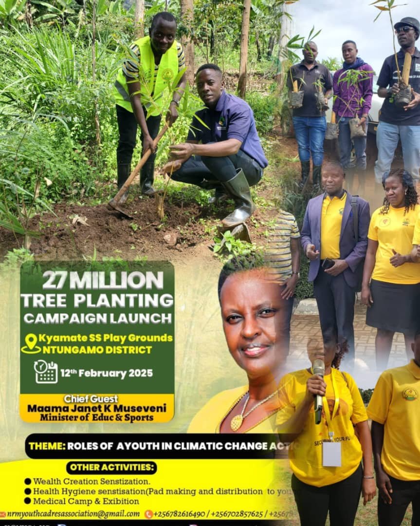 Invitation Message to the Youth

Dear Youth,

You are cordially invited to the 27 Million Tree Planting Campaign Launch, a significant step towards combating climate change and creating a sustainable future.

Event Details:
📍 Venue: Kyanamate SS Playgrounds, Ntungamo District