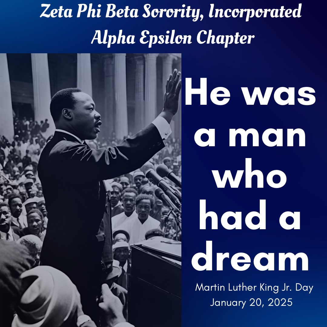 Today, we honor the legacy of Dr. Martin Luther King Jr. a man of vision, courage, and unwavering dedication to justice and equality. As we continue to serve our communities, let us embody his dream and strive for unity, peace, and progress. 💙✨ #MLKDay2025 #zetaphibeta #aezetas