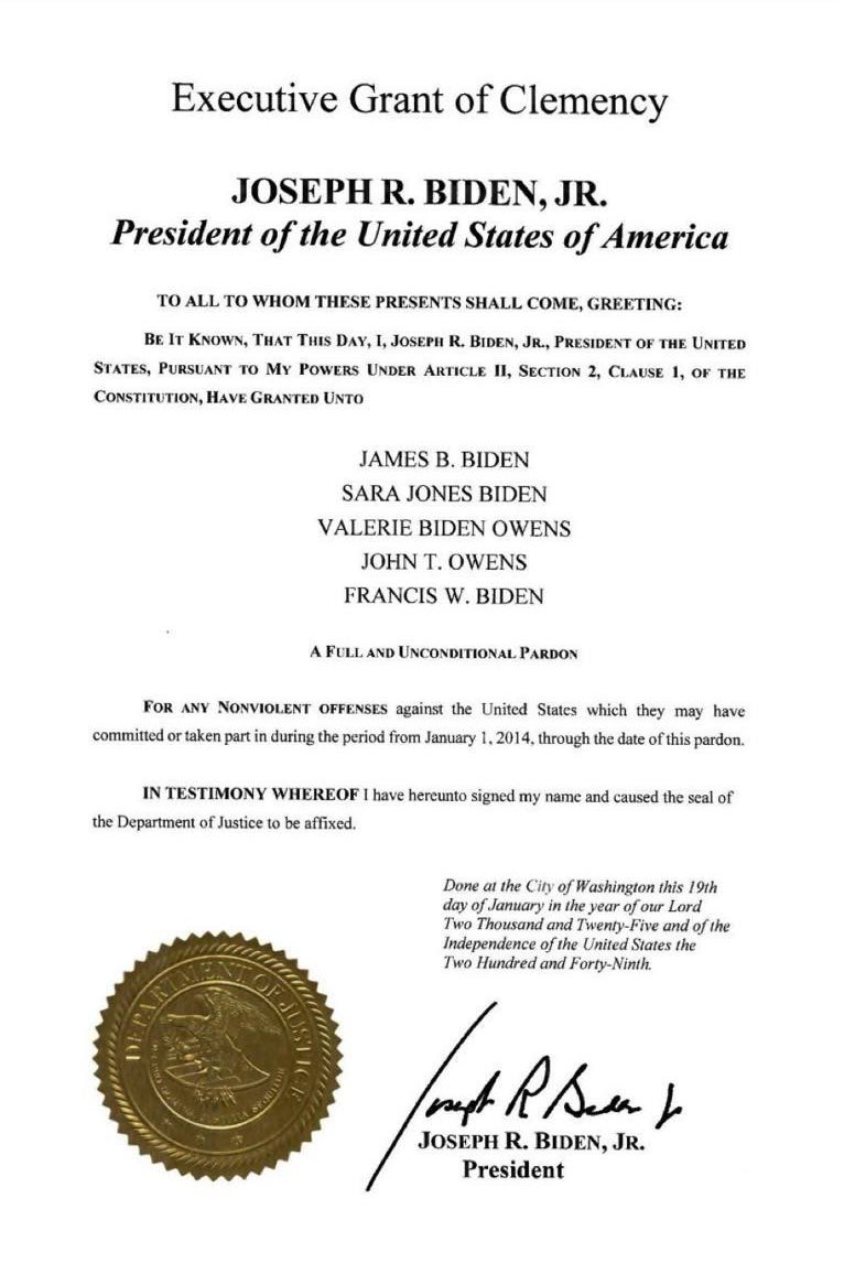 Biden in 2020: Trump considering pardoning his family concerns me

Biden 15 minutes before his presidency ended: