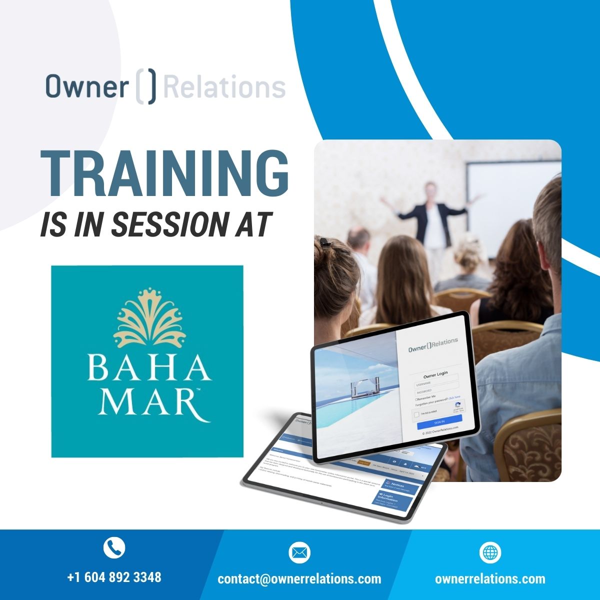 OwnerRelations's tweet photo. Our trainer Jess is with #BahaMar team, providing comprehensive training to ensure their staff can make the most of our powerful report and communication tools. We're committed to help them enhance their owner relations.
#HospitalityTech #Oracle #SLSHotels #Rosewood #TheBahamas https://t.co/Qz4ovjIAYN