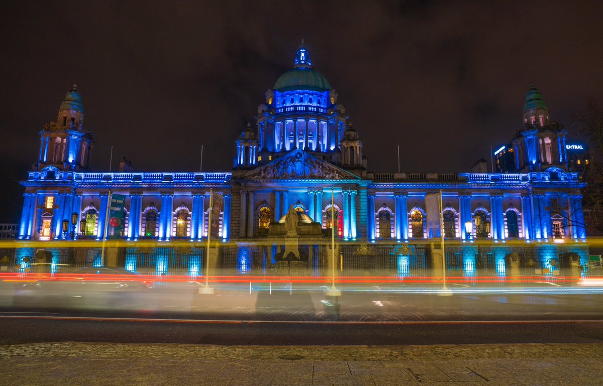 Belfast City Hall lit on Saturday for Immaculata FC’s 80th anniversary. #GOTM 🔵⚪️