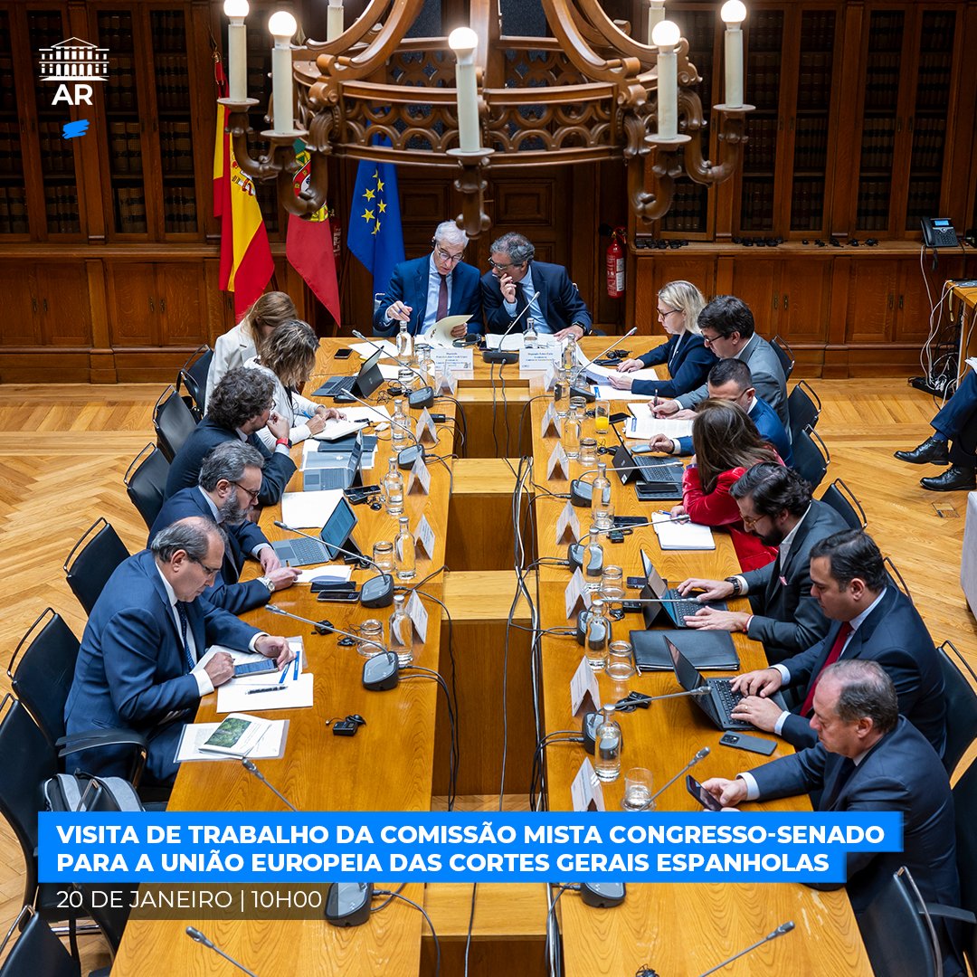 A Comissão de Assuntos Europeus (CAE) recebeu hoje a Comissão Mista  Congresso-Senado para a União Europeia das Cortes Gerais espanholas (Comissão  Mista), na Assembleia da República. #assembleiadarepublica #UE #CAE  #cooperaçãoparlamentar #COSAC ..., image size:1080x1080