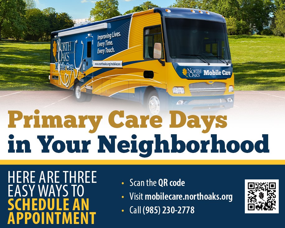 mynorthoaks's tweet image. North Oaks Mobile Care is coming to your neighborhood! Primary Care Days are here with flu shots, wellness visits &amp;amp; more. Schedule your appointment now!
Scan the QR code, visit mobilecare.northoaks.org, or call (985) 230-2778.
#MobileCare #Healthcare #PrimaryCare #CommunityCare