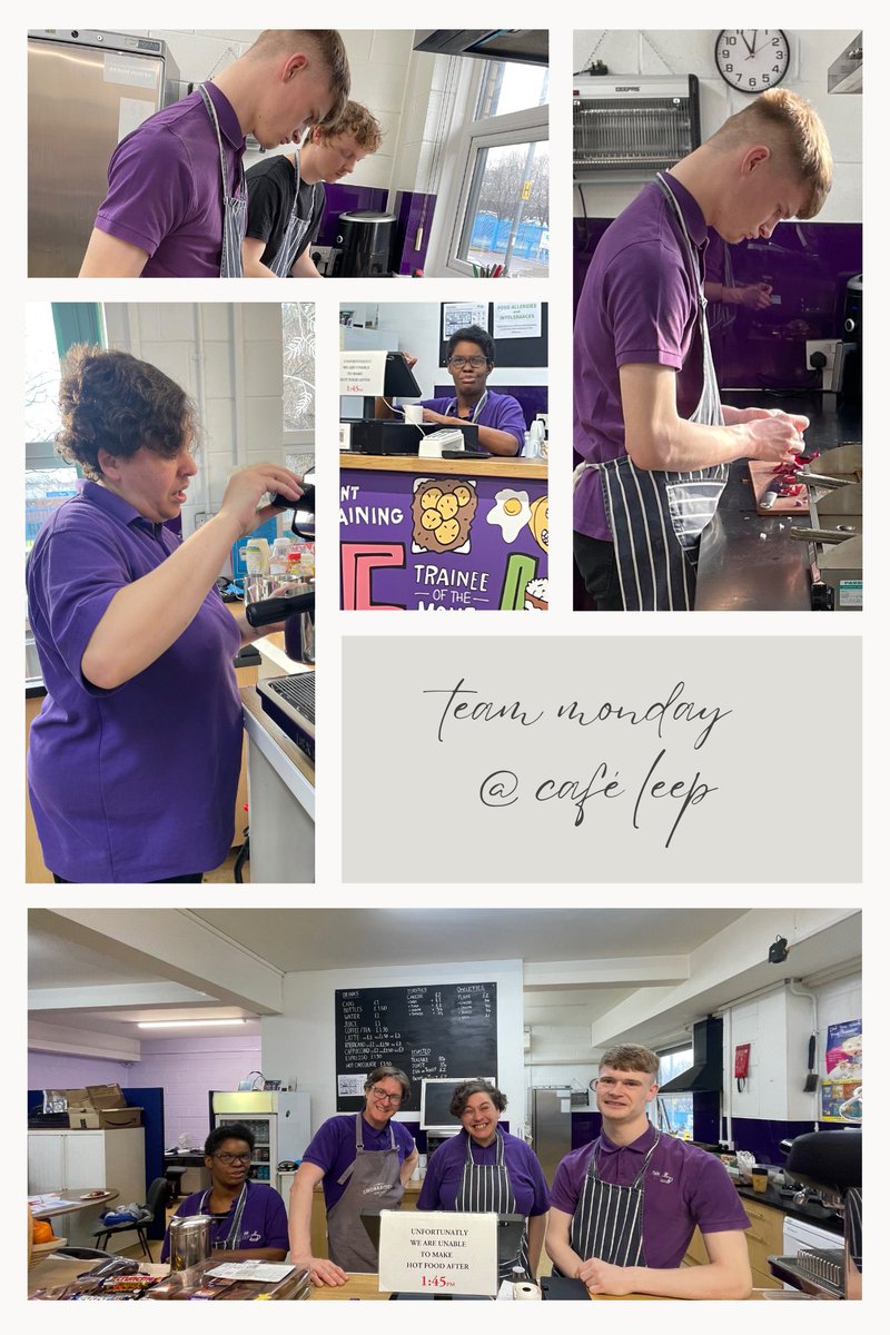 Today’s team have done a good job! Jordan has prepped our specials, Saff has been building confidence making lattes &amp; Clessia has been honing her skills on the till! #abilitiesnotdisabilities #Leeds #learningdisabilities