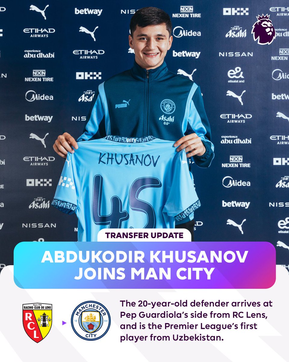 Premier League (@premierleague) on Twitter photo Man City add young defender Abdukodir Khusanov to their squad ✍️
Excited by this arrival, <a href="/ManCity/">Manchester City</a> fans? Man City add young defender Abdukodir Khusanov to their squad ✍️
Excited by this arrival, <a href="/ManCity/">Manchester City</a> fans?