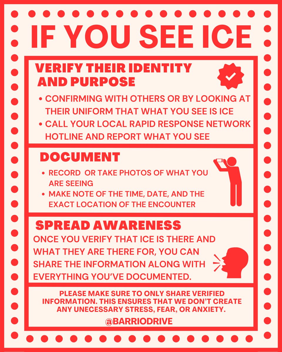 We saw a lot of "what to do if you see ICE" posts, primarily stating "yelling LA MIGRA" as an option, so we thought it was helpful to share a couple of things you can do in the case of you encountering ICE 

FREE KNOW YOUR RIGHTS AND OTHER RESOURCES HERE:
drive.google.com/drive/mobile/f…