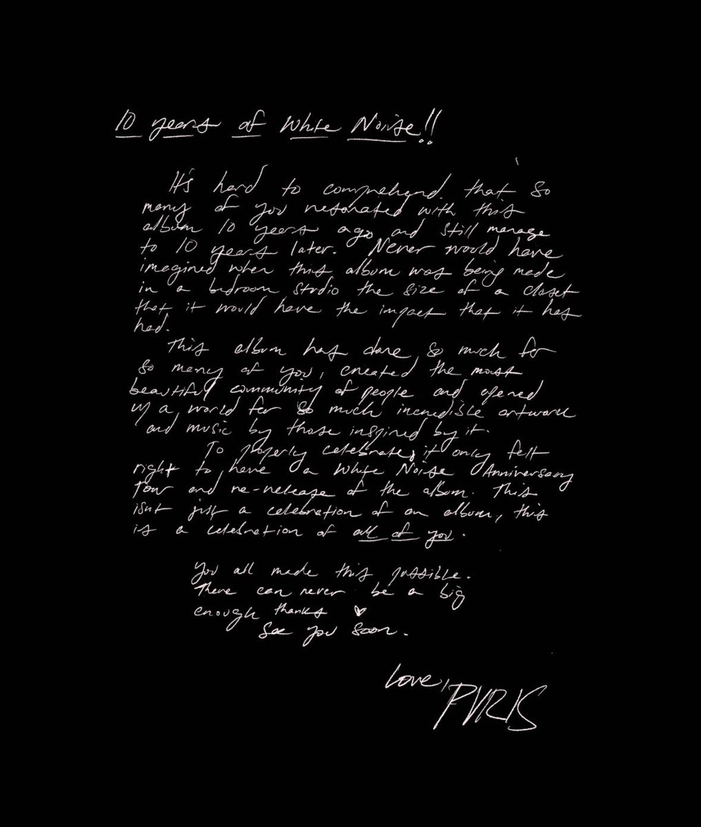 PVRIS_updates's tweet image. WHITE NOISE RE-RELEASE AND AN ANNIVERSARY TOUR!

Check out the message from @ThisIsPVRIS!