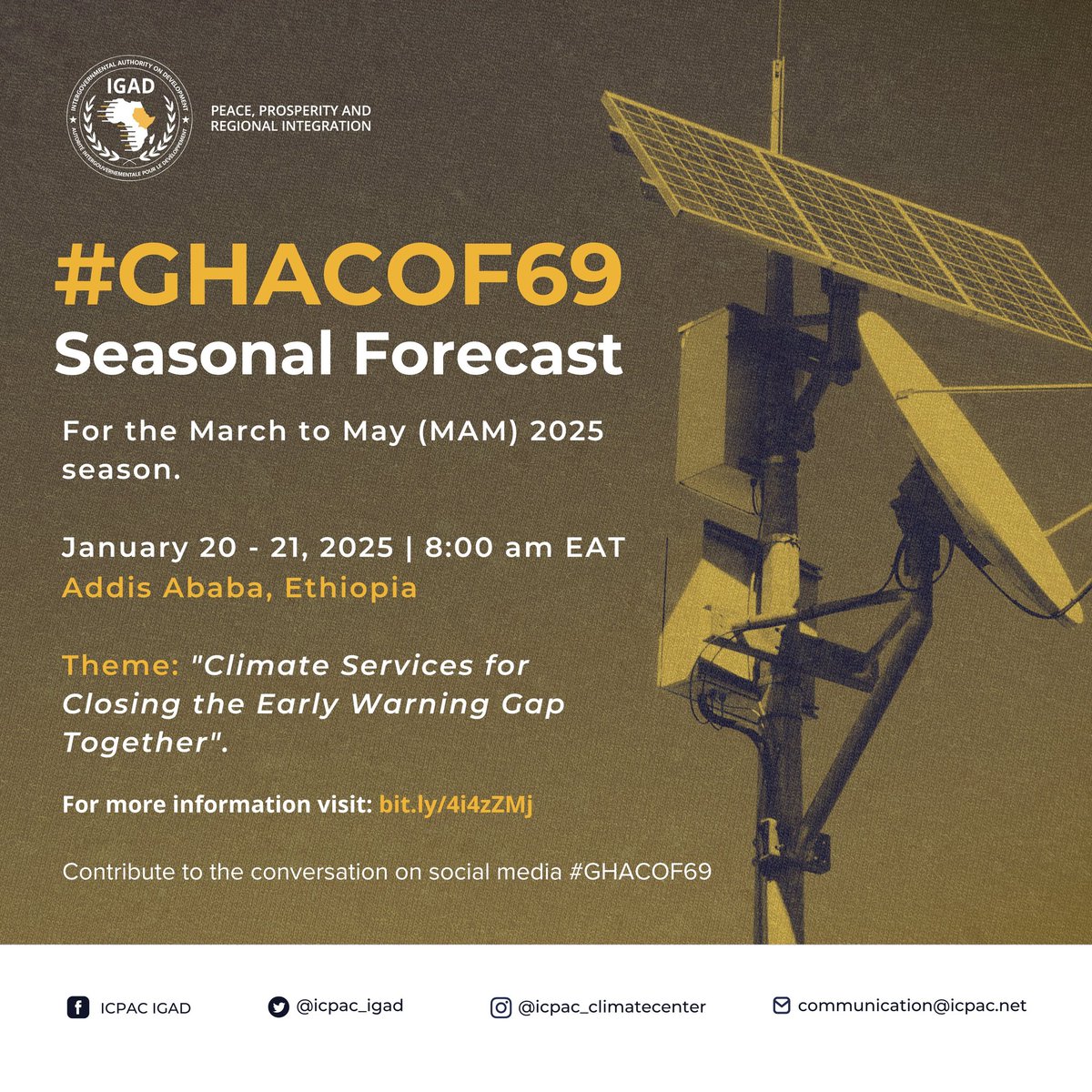 Glad to be part of the Greater Horn of Africa Climate Outlook Forum #GHACOF69, currently taking place in Addis Ababa #Ethiopia! The event gathers regional climate experts, scientists, policymakers, and stakeholders to collaboratively enhance climate services in GHA.
<a href="/IGAD_CPAC/">ICPAC</a>