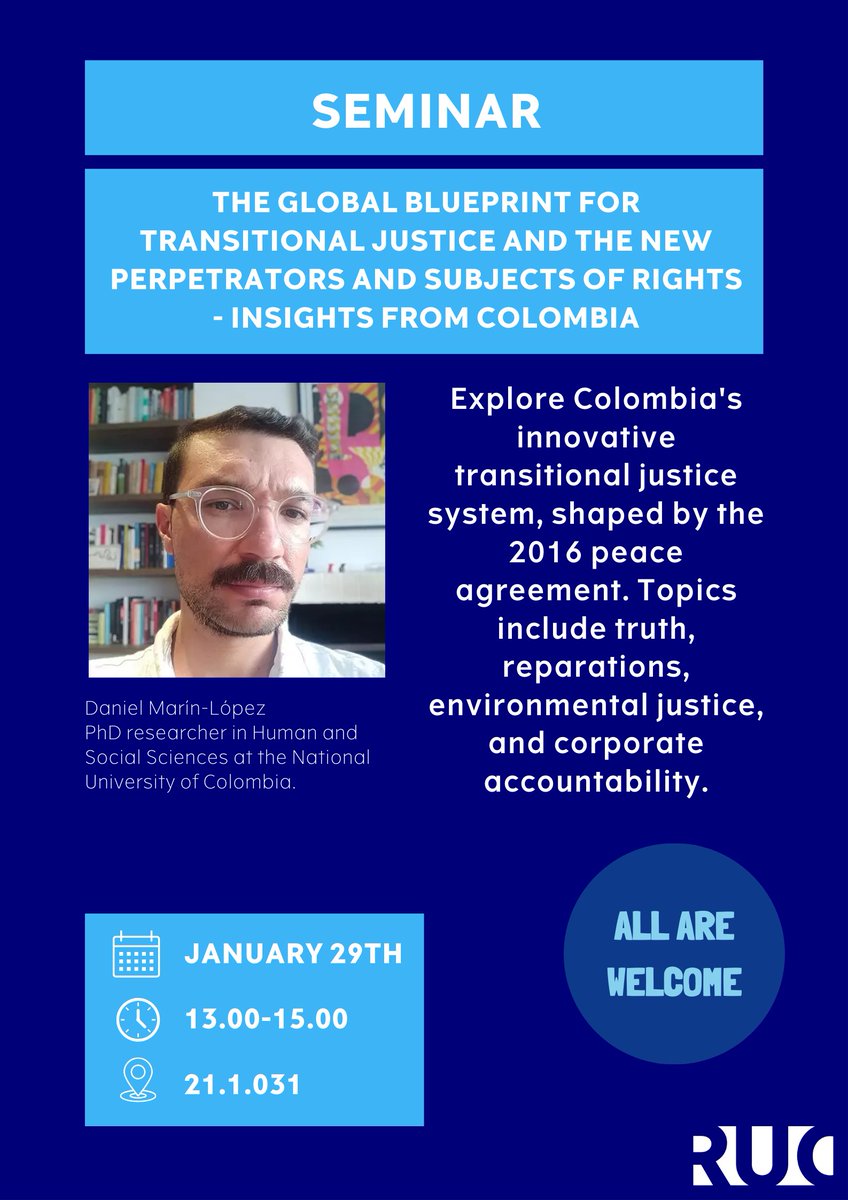 Join us next week at RUC, for a talk on transitional justice and Colombia's innovations with <a href="/marintencionado/">D. Marín López</a>. ruc.dk/seminar-transi…