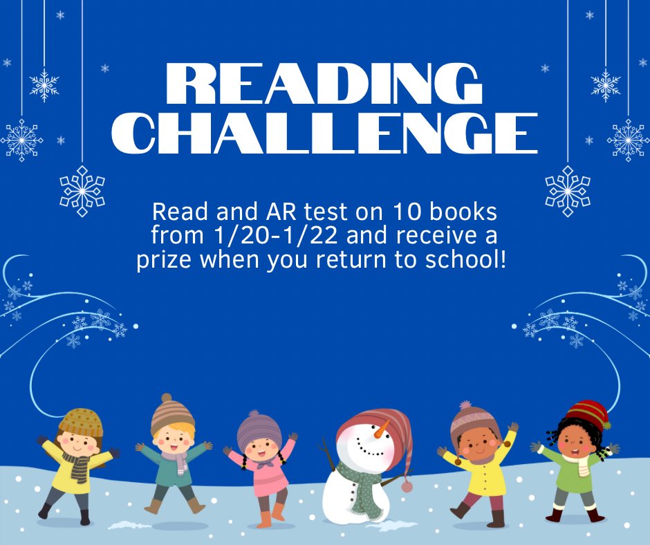 Alright Rams! We may be out of school for a couple days, but we have a special reading challenge for you! Happy reading!!